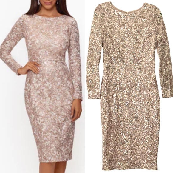 XSCAPE
Midi shimmer Lace Long Sleeve cocktail prom wedding Dress Size 12 - Picture 3 of 14